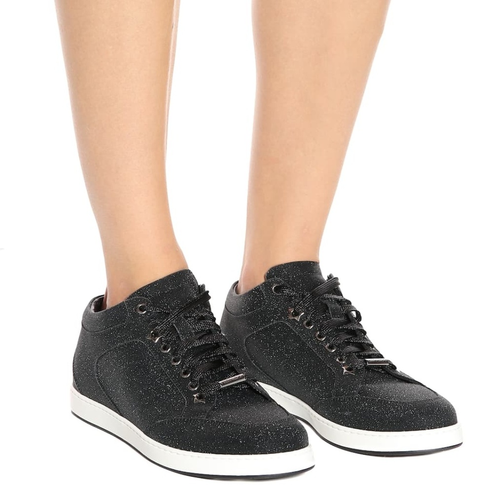 Jimmy Choo Black Glitter Miami Lowtop Sneaker